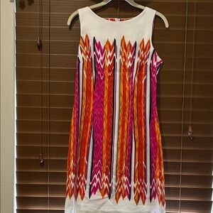 AGB Dress with Orange, Pink, and Black Stripes